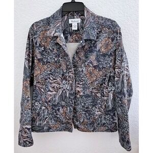 80s 90s Westbound Floral Tapestry Jean Jacket M Blue Whimsy Fairy Coastal Granny